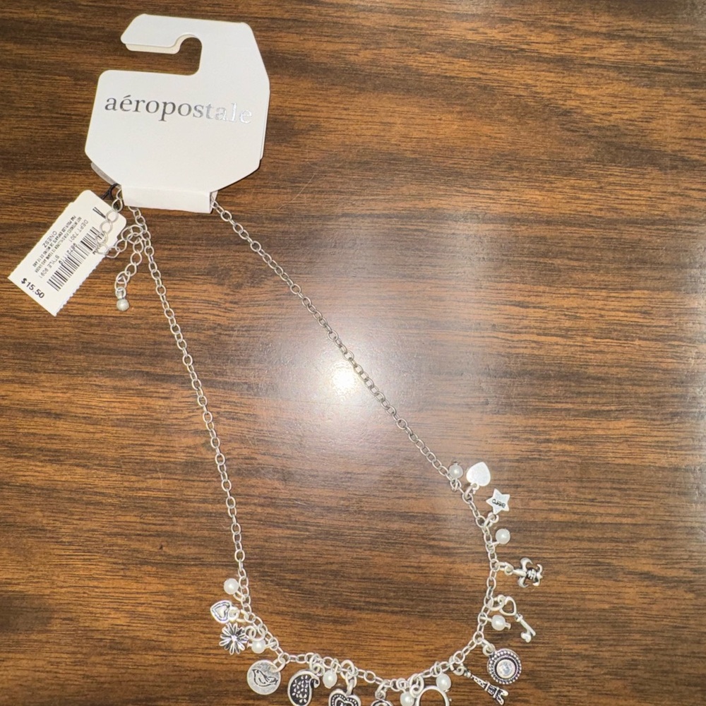 Aeropostale Silver Necklace with Elegant Crystal and Pearl Details
